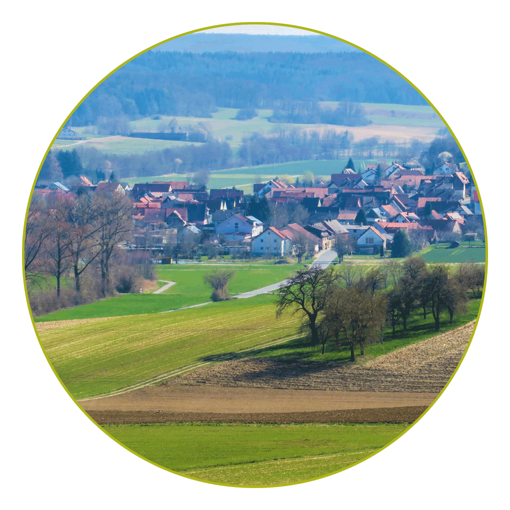 Felder und Geb&auml;ude